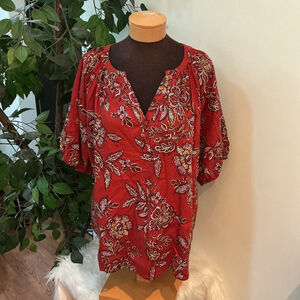 Nine West linen look floral open neck blouse Woman's size 2X